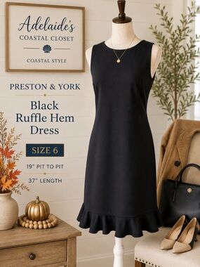 Preston & York Black Sleeveless Dress Ruffle Hem Size 6 Classic Little Black